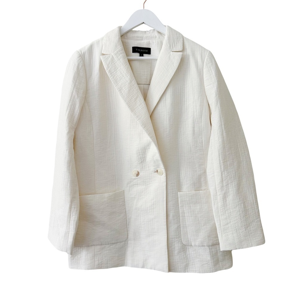 Talbots Off-White Textured Double Breasted Blazer Sz 14